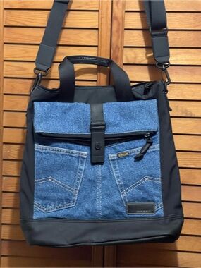 Men's Black and Blue Denim Front Tote - Casual Everyday Bag